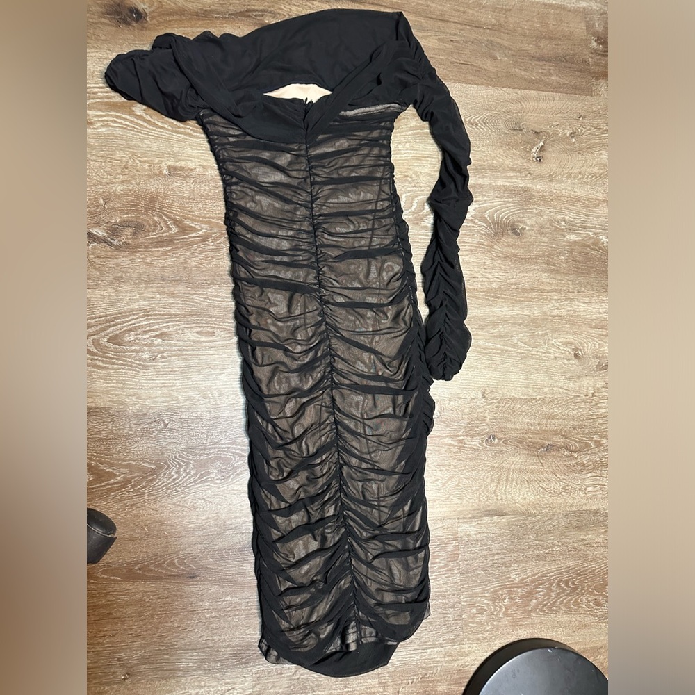 Black scrunched body on maxi dress black and nude woman size large - Picture 9 of 14
